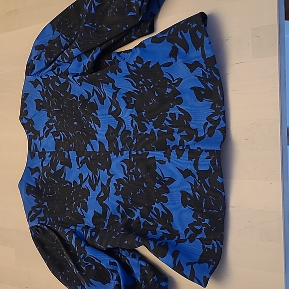 LIKE NEW VTG Unbranded Deep Blue and Black Floral Print 1980s Blazer - Picture 9 of 15